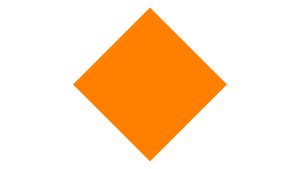 An orange square oriented so that it appears to balance on a vertex—the classic "diamond" orientation.