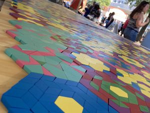 Foreshortened view of the developing mosaic.